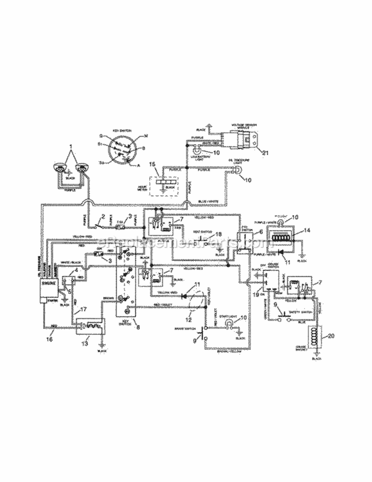 Electrical Diagram and Parts List for 936020 000101 Ariens Lawn Tractor