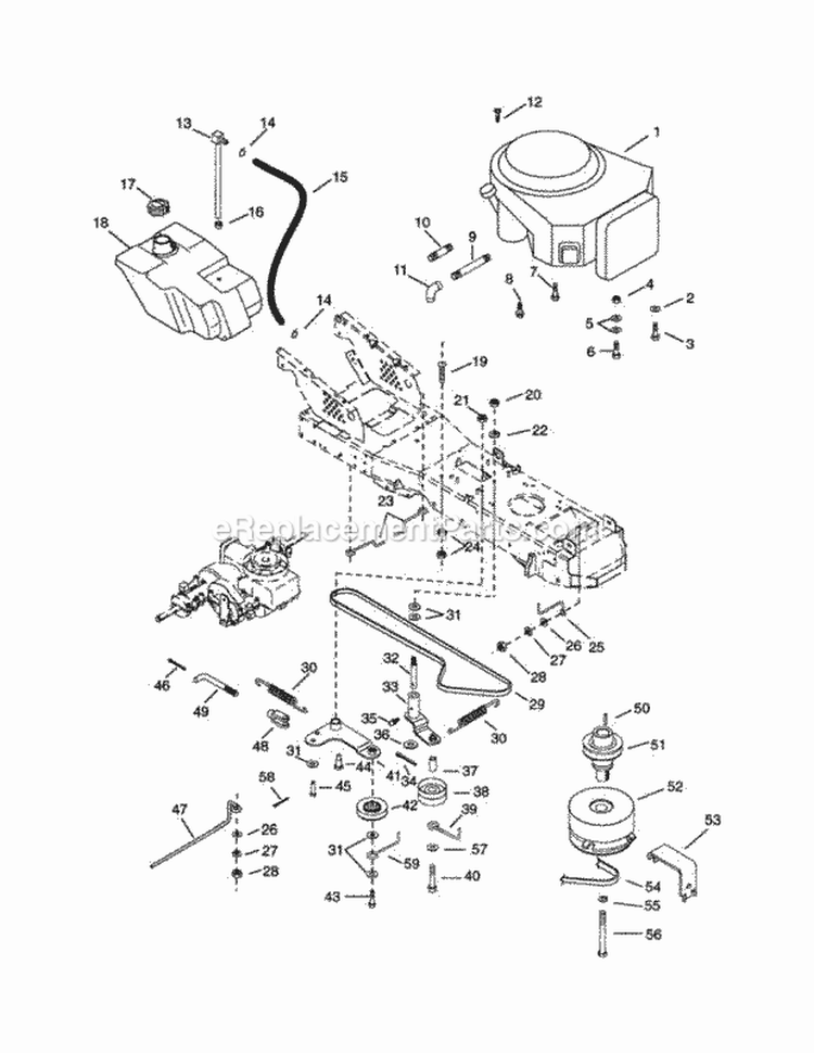 Engine & Belt Drive Diagram and Parts List for 936019 000101 Ariens Lawn Tractor