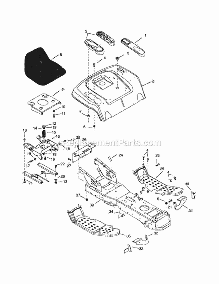 Frame & Rear Lawn Tractor Diagram and Parts List for 936019 000101 Ariens Lawn Tractor