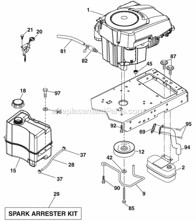 Page E Diagram and Parts List for 936038 000101 Ariens Lawn Tractor