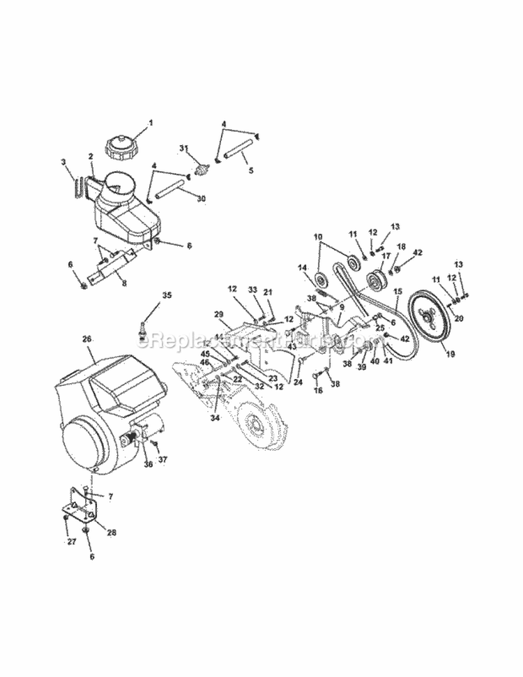 Engine And Drive Diagram and Parts List for 938019 007001 Ariens Snow Blower