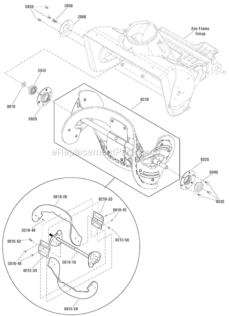 Auger Group Diagram and Parts List for 938022 000101 Ariens Snow Blower