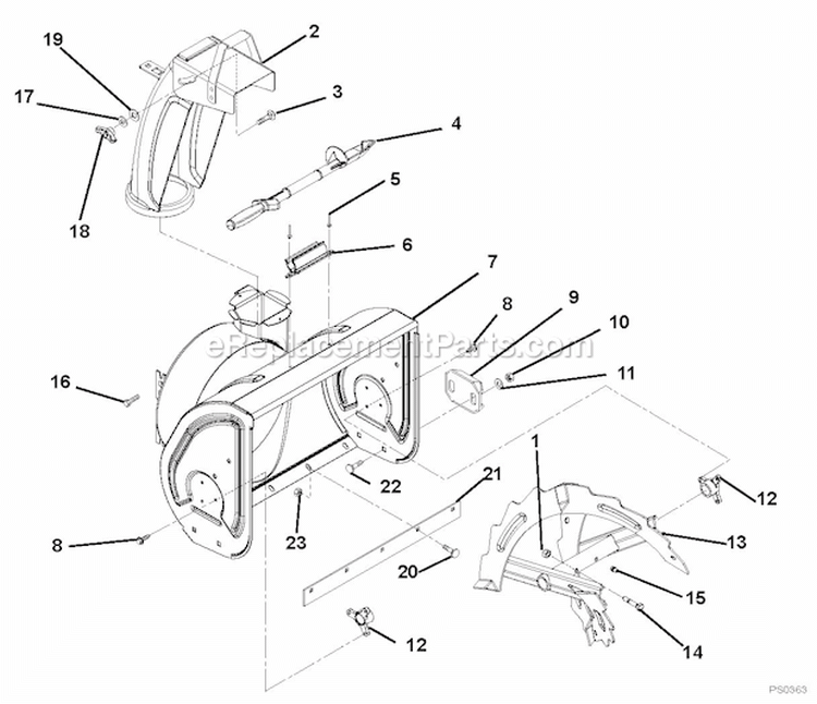 Auger And Chute Diagram and Parts List for 939401 000101 Ariens Snow Blower