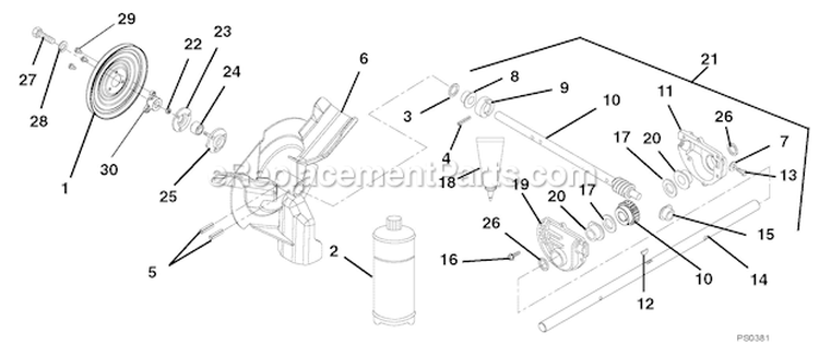 Gearcase And Impeller Diagram and Parts List for 939401 000101 Ariens Snow Blower