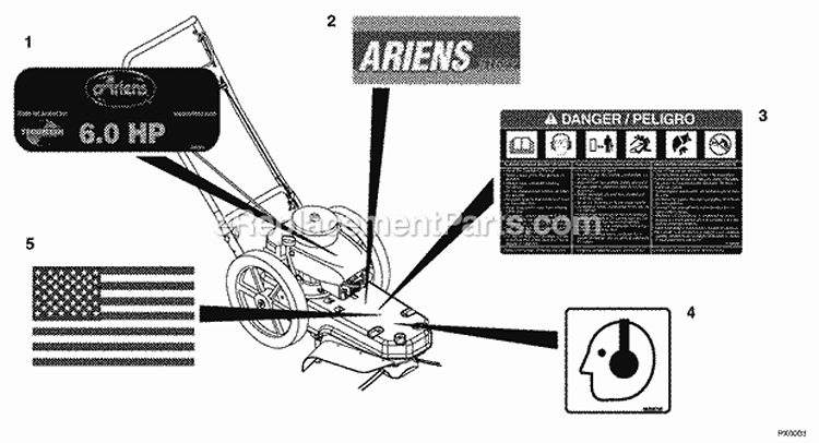 Frame, Engine, Swivel & Wheels Diagram and Parts List for 946501 079023 Ariens Trimmer