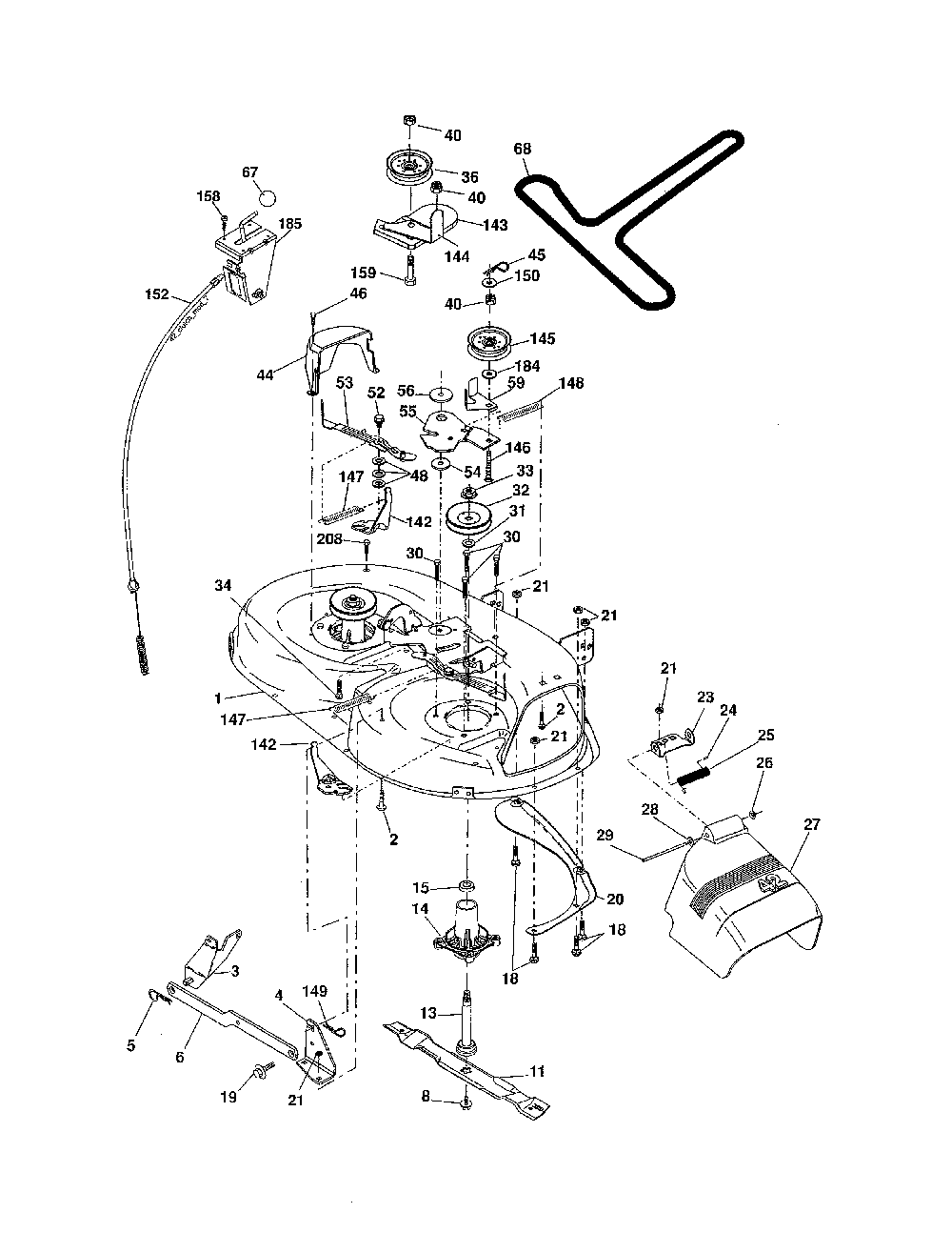 Mower Deck Diagram and Parts List for A175BG42 96016002102 Ariens Lawn Tractor