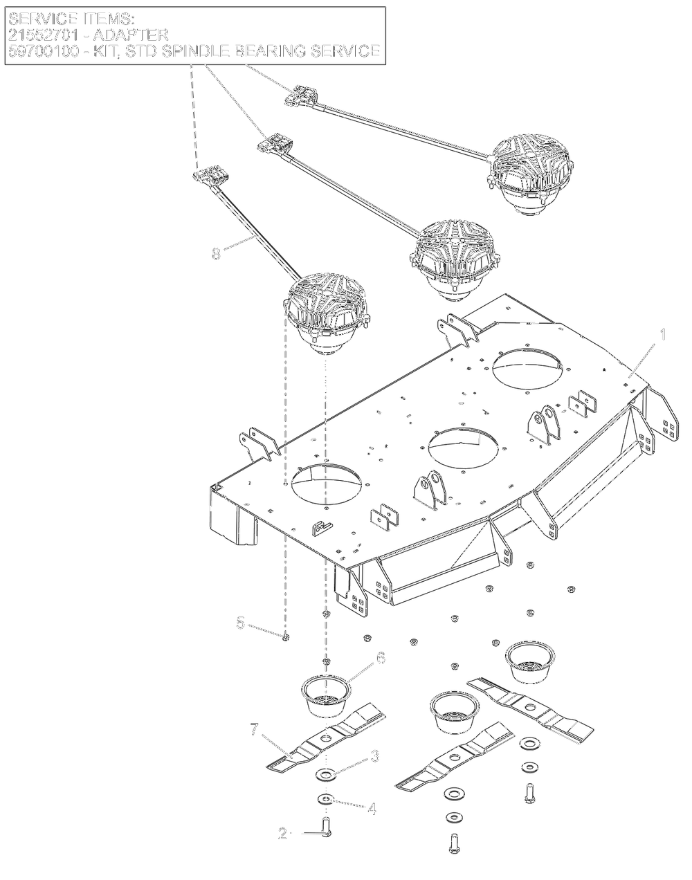 Deck, Blades And Spindle Motors - 48-Inch - Sd Diagram and Parts List for 998307 001000 + Ariens Lawn Tractor