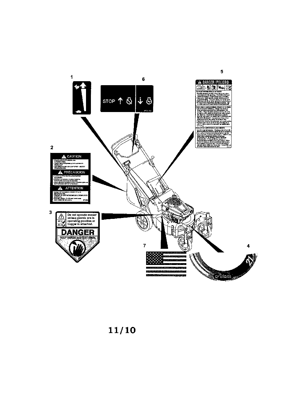 Decals Diagram and Parts List for 91116000 101-1137 Ariens Lawn Mower