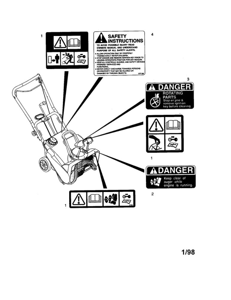Decals 1 Diagram and Parts List for 938305-000325  Ariens Snow Blower