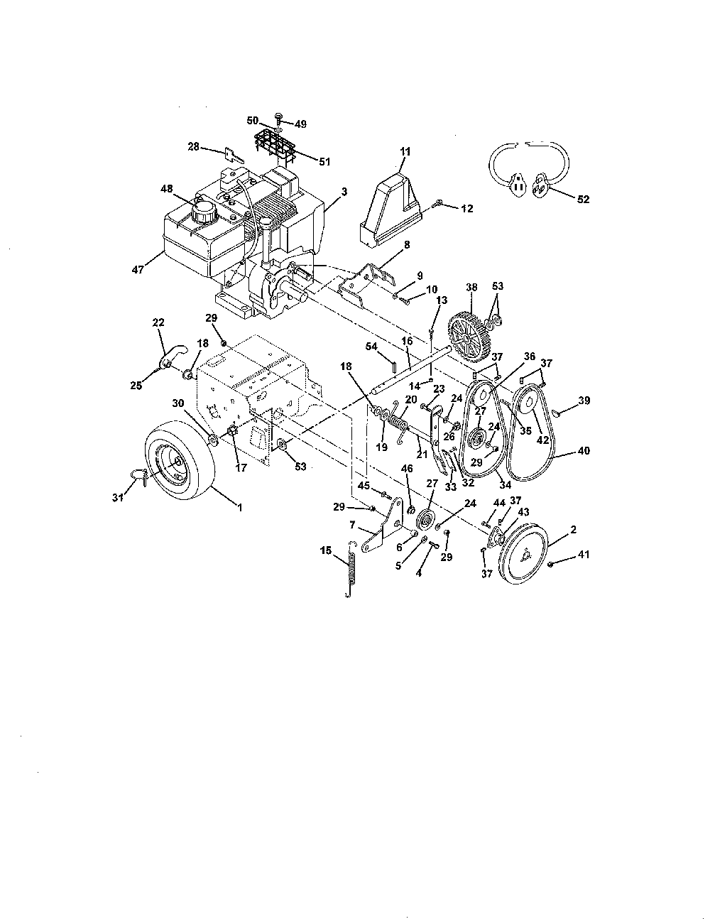 Engine And Belt Drive Diagram and Parts List for 93250500 101-1500 Ariens Snow Blower