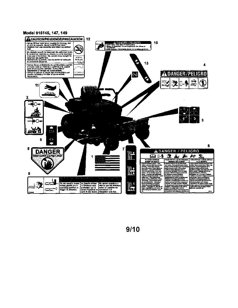 Decals-safety Diagram and Parts List for 91514900  Ariens Lawn Mower