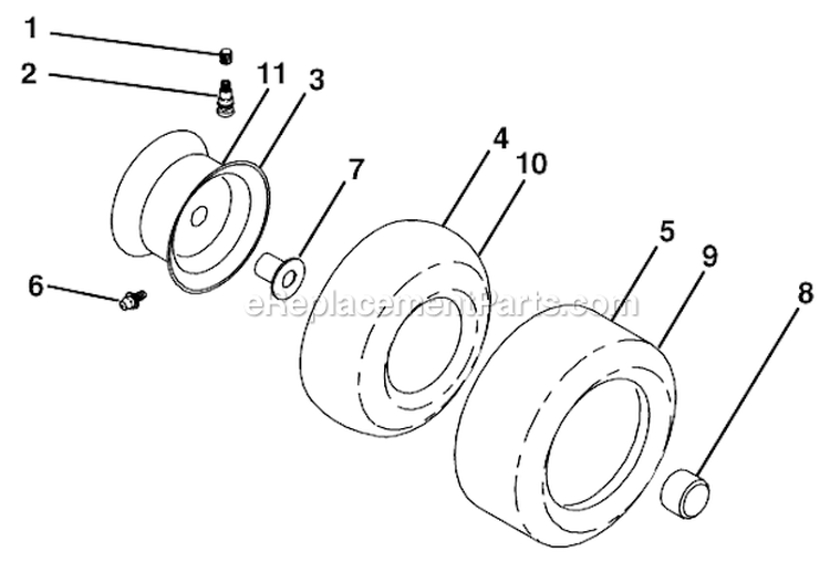 Wheels And Tires Diagram and Parts List for A25K54YT 96046000400 Ariens Lawn Tractor