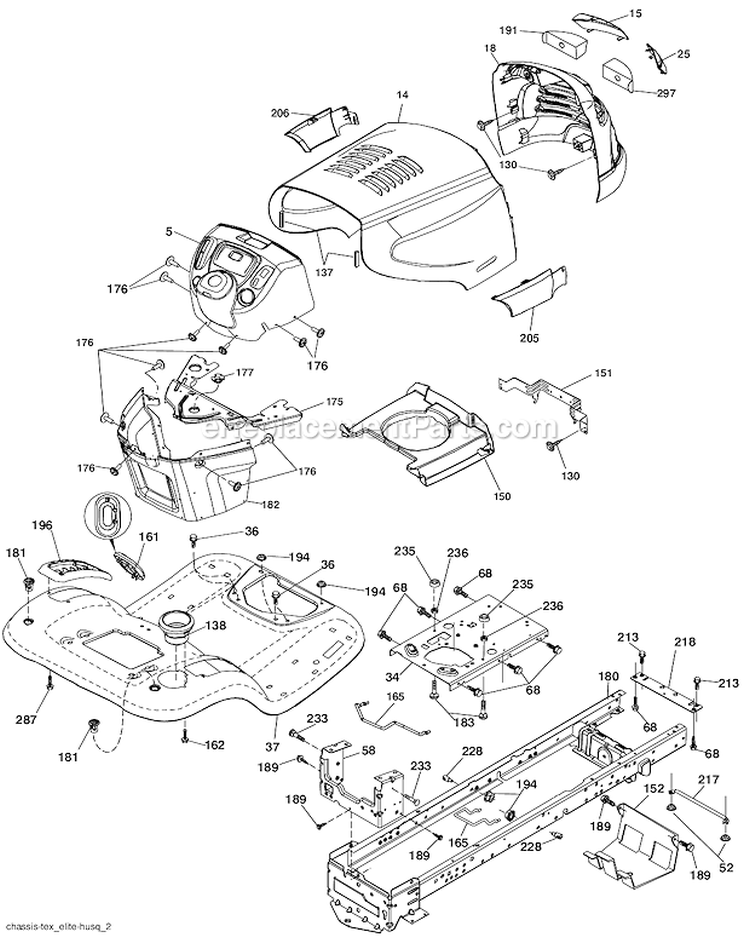 Chassis Diagram and Parts List for A25K54YT 96046000400 Ariens Lawn Tractor