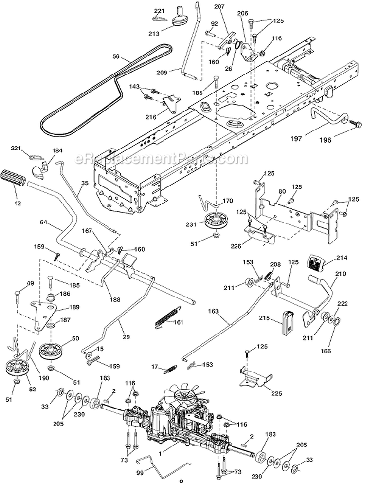 Drive Diagram and Parts List for A25K54YT 96046000400 Ariens Lawn Tractor