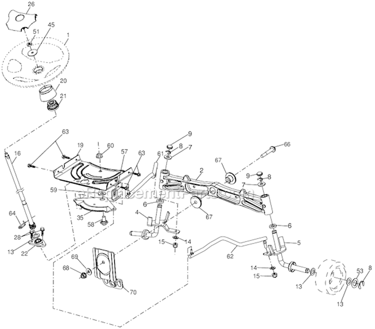 Steering Assembly Diagram and Parts List for A25K54YT 96046000400 Ariens Lawn Tractor