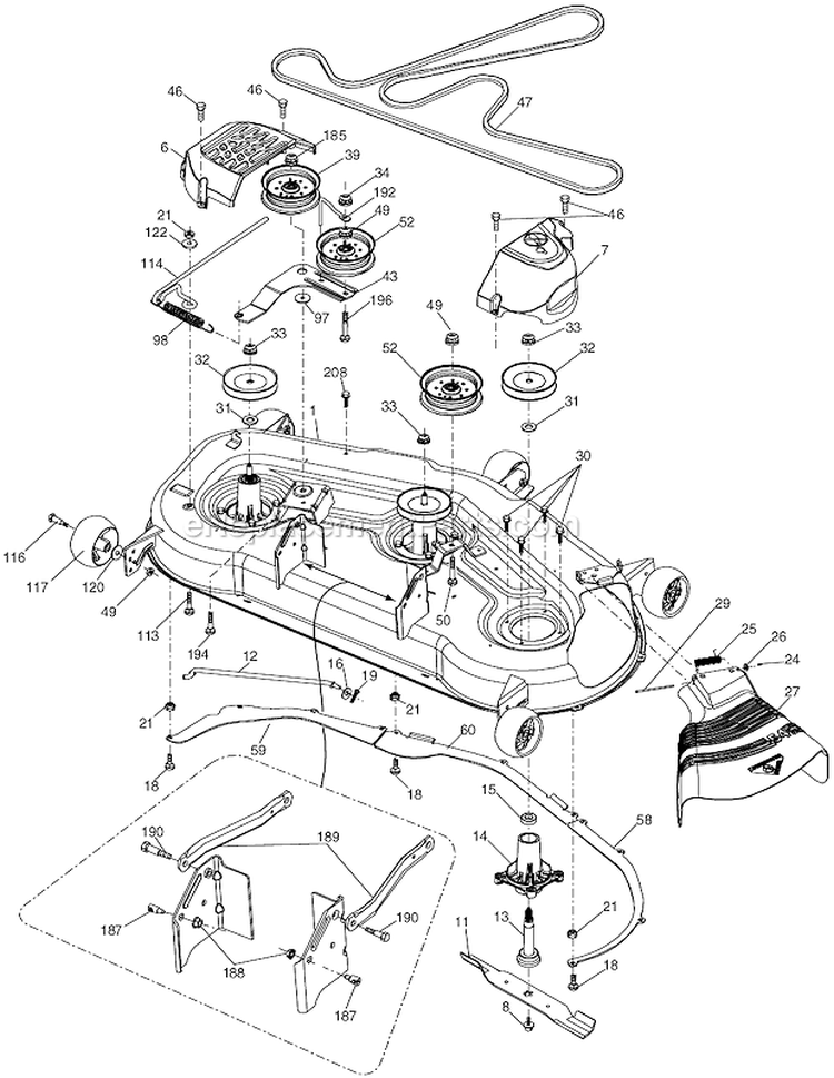 Mower Deck Diagram and Parts List for A25K54YT 96046000400 Ariens Lawn Tractor