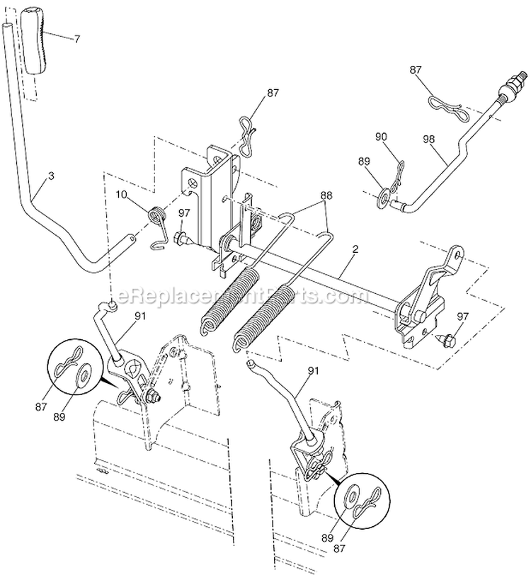 Mower Lift Diagram and Parts List for A25K54YT 96046000400 Ariens Lawn Tractor