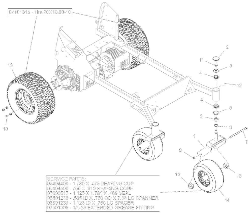 Wheels And Casters Diagram and Parts List for 998302 000500 - 000999 Ariens Lawn Tractor