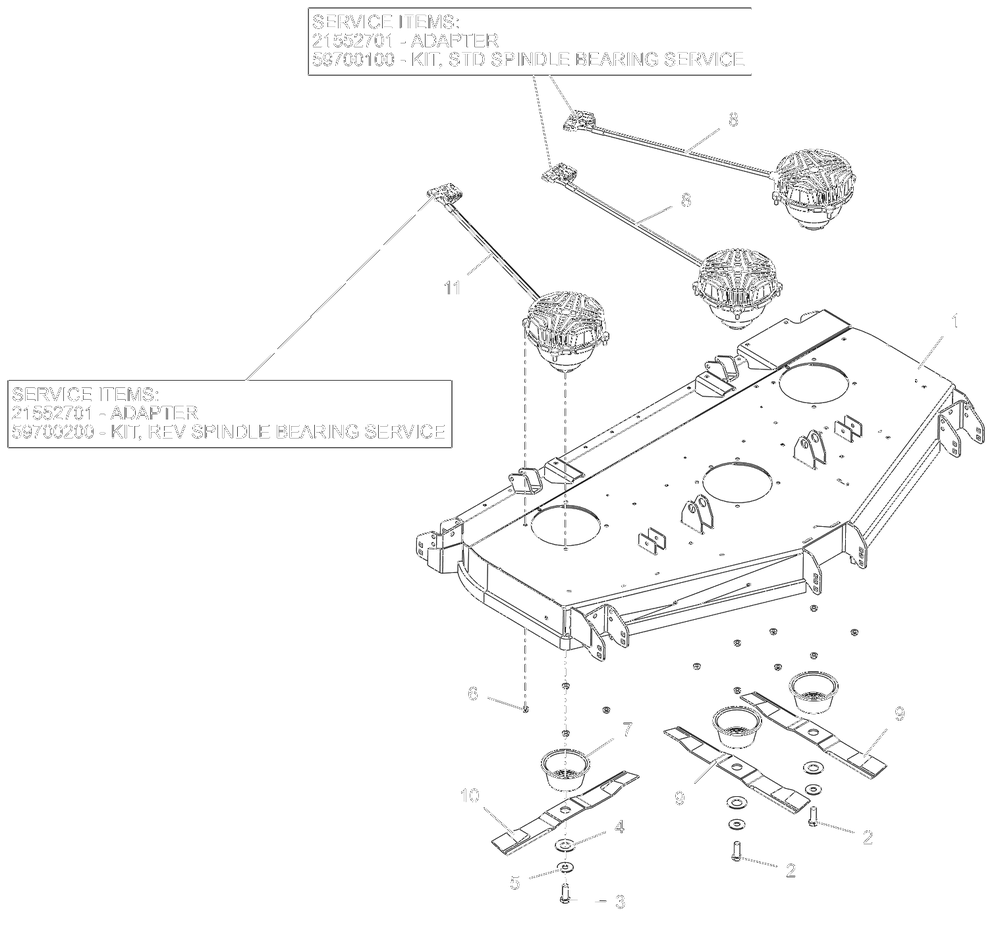 Deck, Blades And Spindle Motors - 60-Inch - Rd Diagram and Parts List for 998312 001000 + Ariens Lawn Tractor