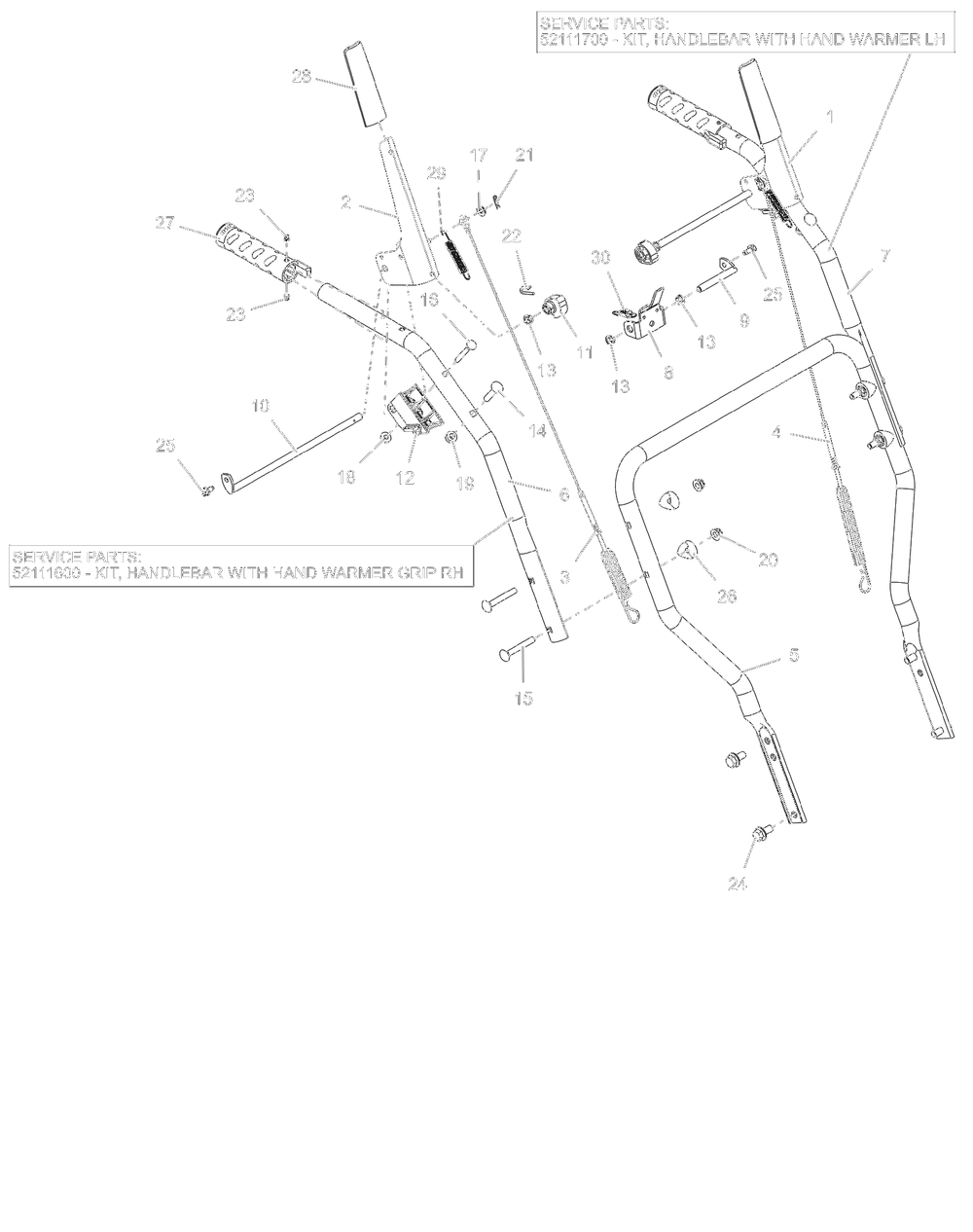 Handlebars – Heated Hand Grips Diagram and Parts List for 921071  Ariens Snow Blower