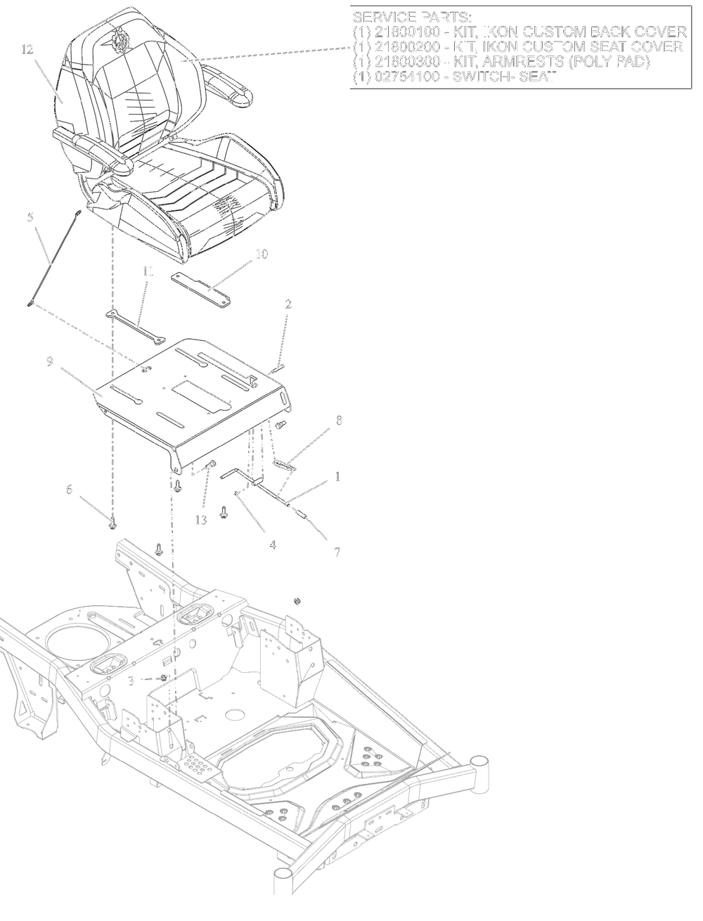 Seat Diagram and Parts List for 918027 035000 + Ariens Lawn Tractor