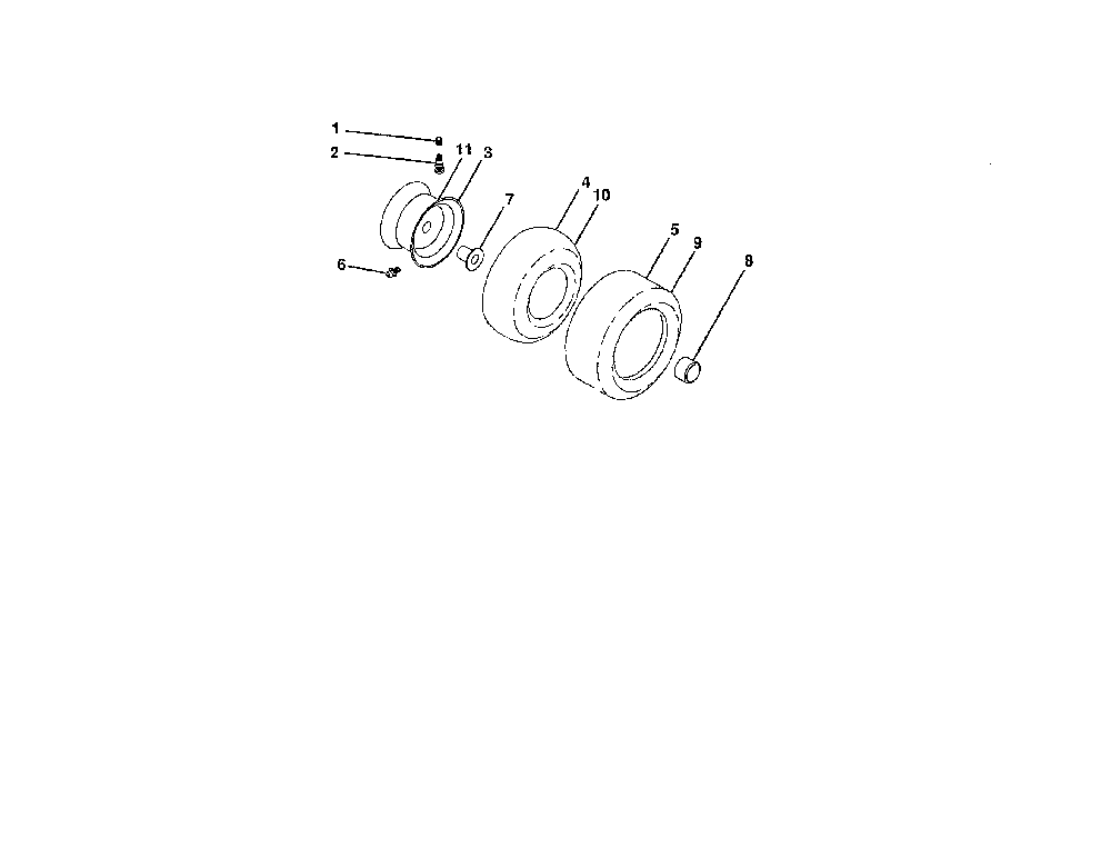 Wheels And Tires Diagram and Parts List for A25KH54 96046001800 Ariens Lawn Tractor