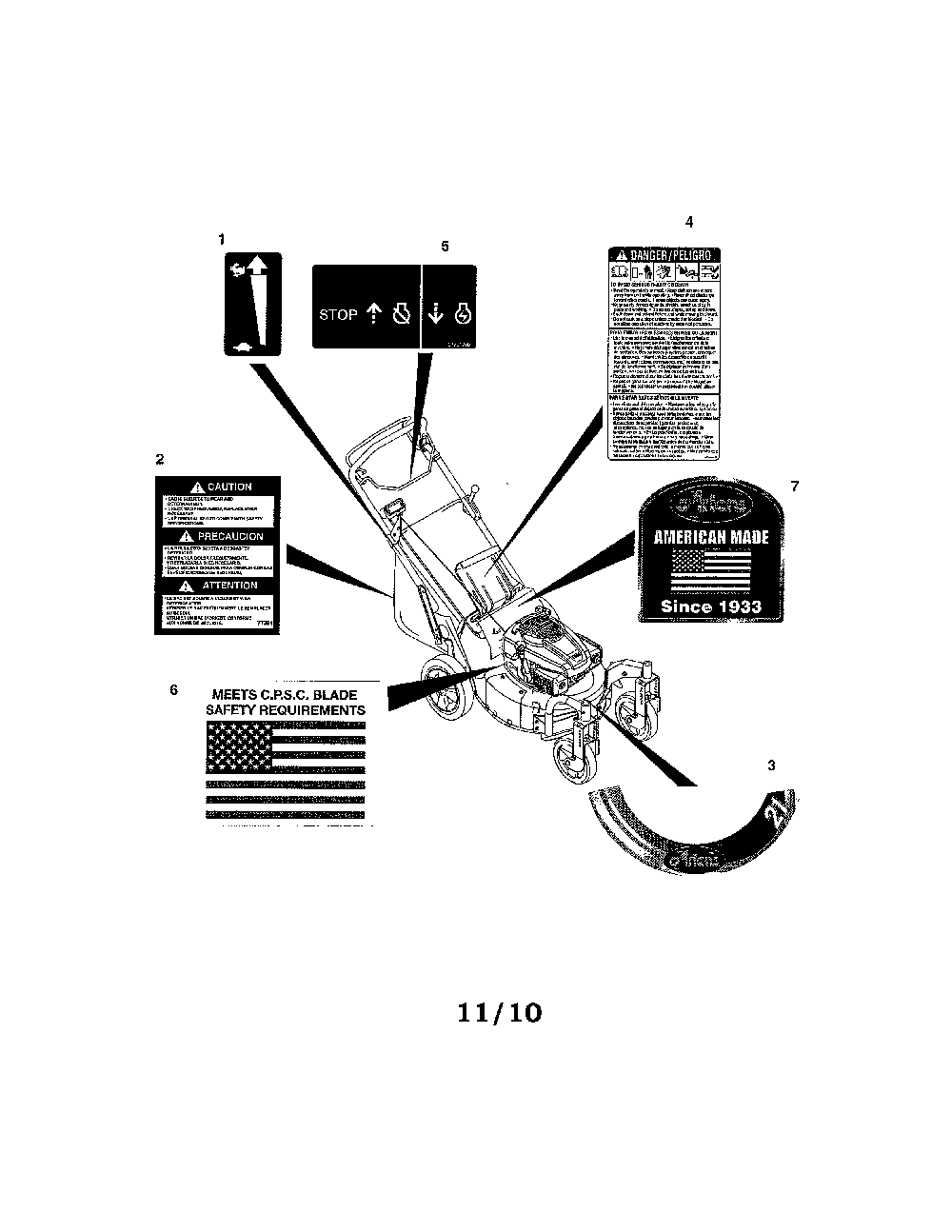 Decals Diagram and Parts List for 91118300  Ariens Lawn Mower