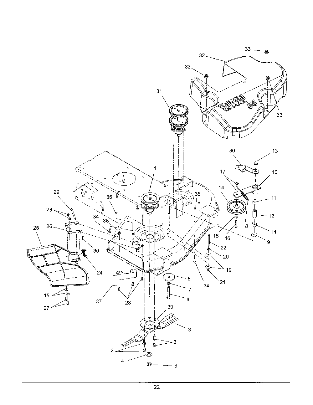 Deck Diagram and Parts List for 91141000  Ariens Lawn Mower