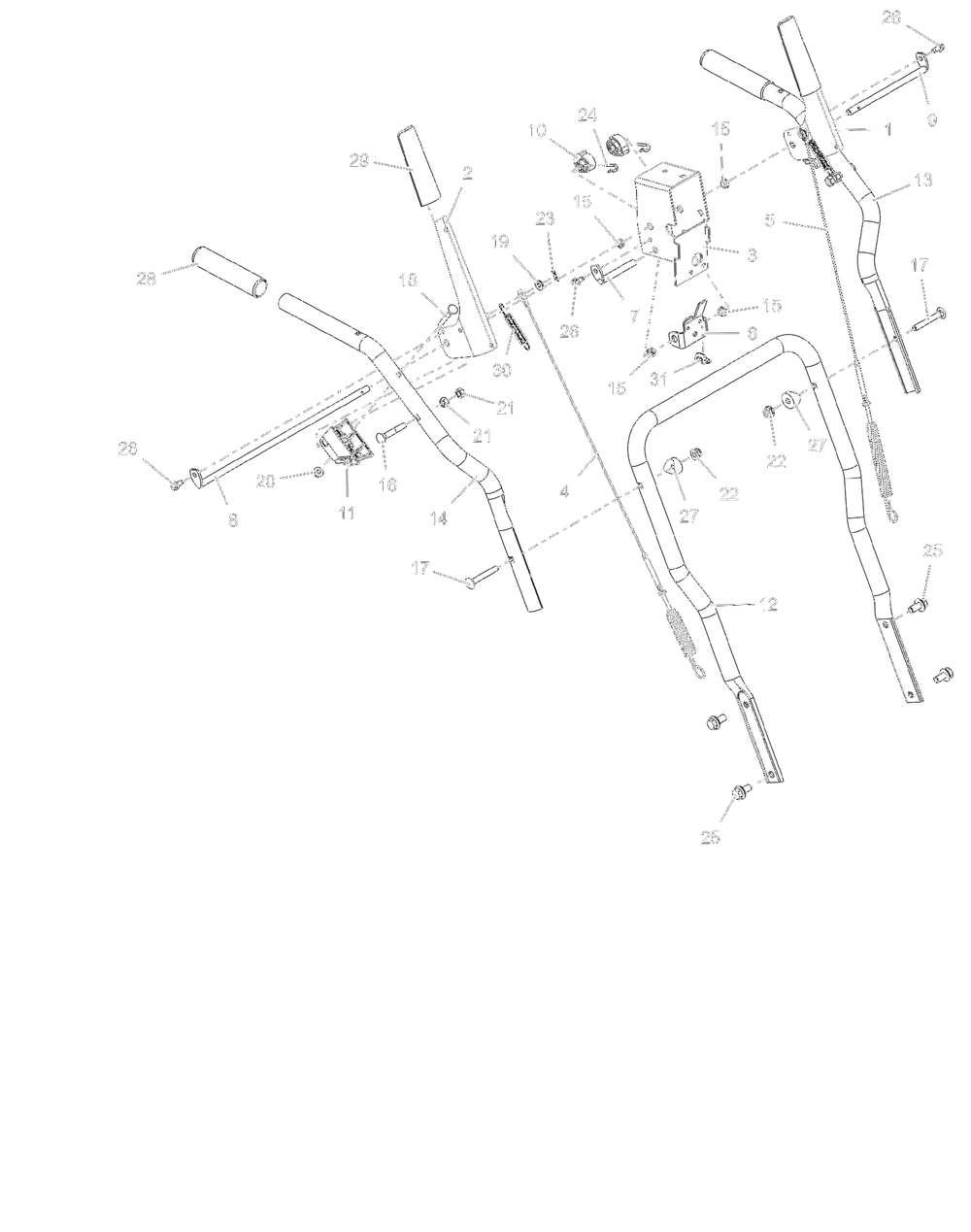 Handlebars Diagram and Parts List for 921070  Ariens Snow Blower