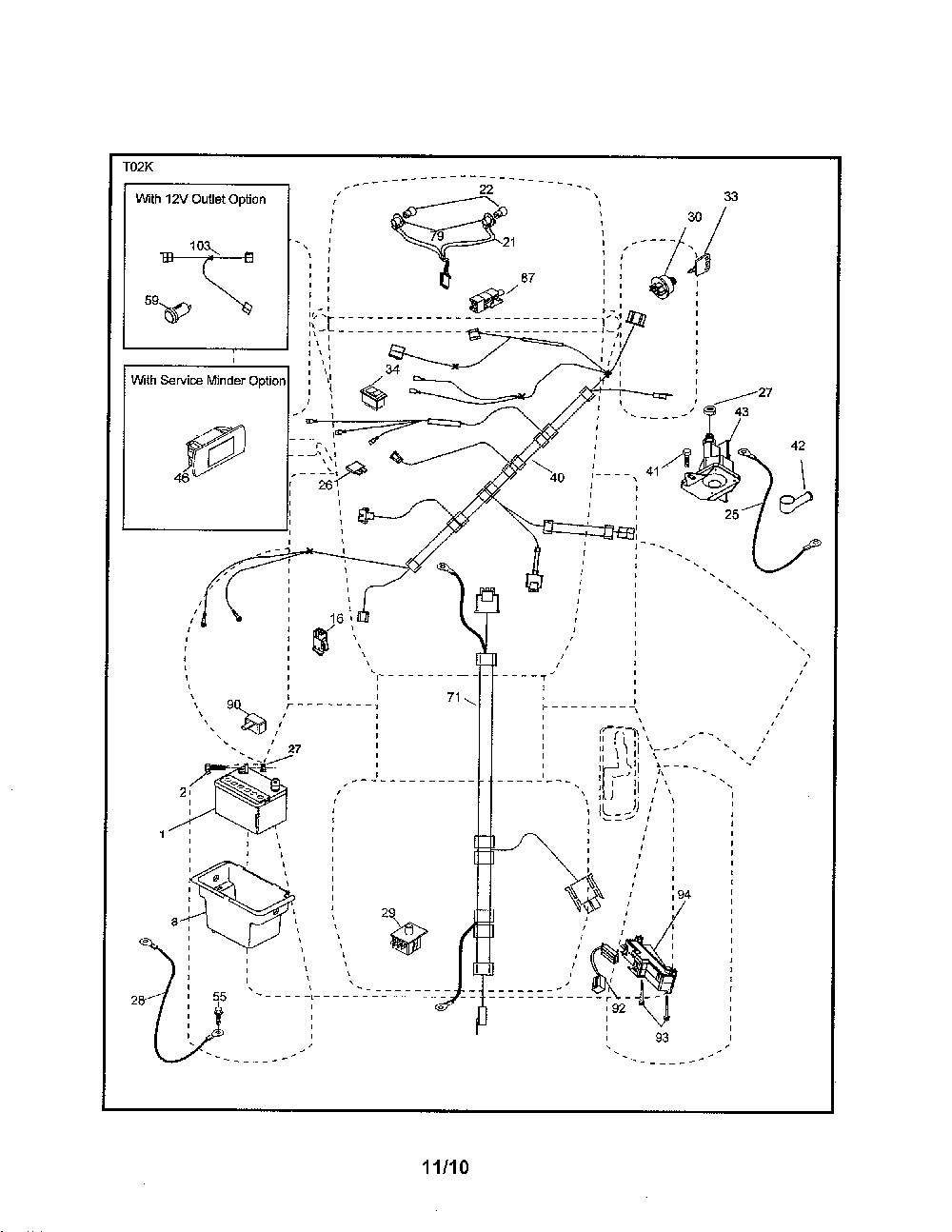 Electrical Diagram and Parts List for A18KG42 96046000100 Ariens Lawn Tractor