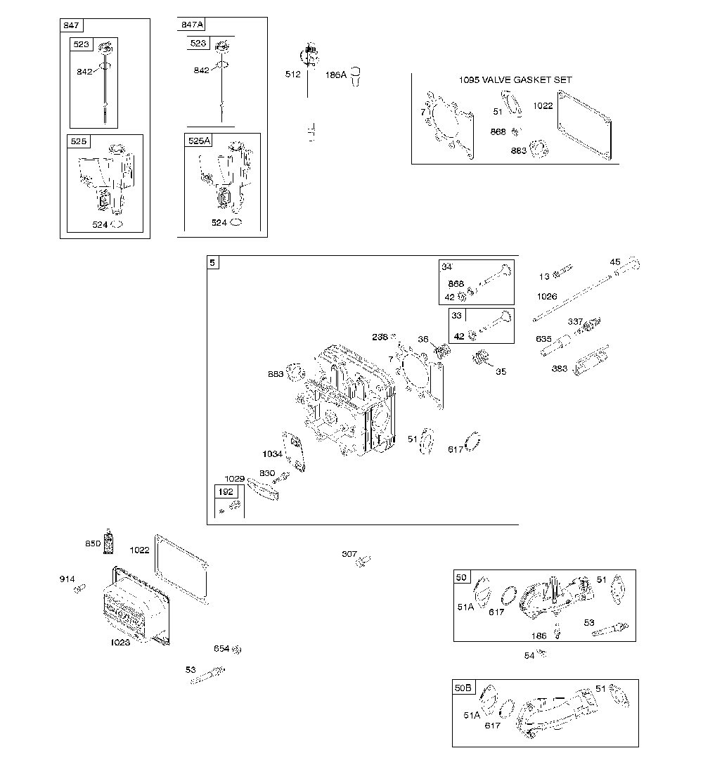 Cylinder head/gasket set-valve/intake manifold Diagram and Parts List for A21A42-96046005400  Ariens Lawn Tractor