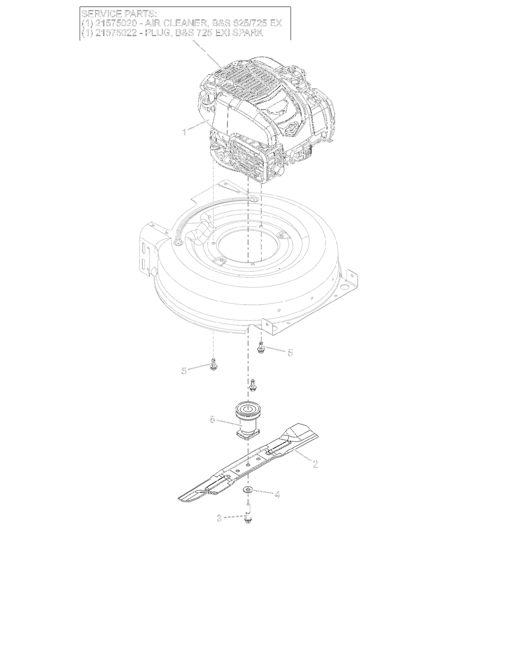 Engine And Blade Diagram and Parts List for 911609 000101 - 024999 Ariens Lawn Mower