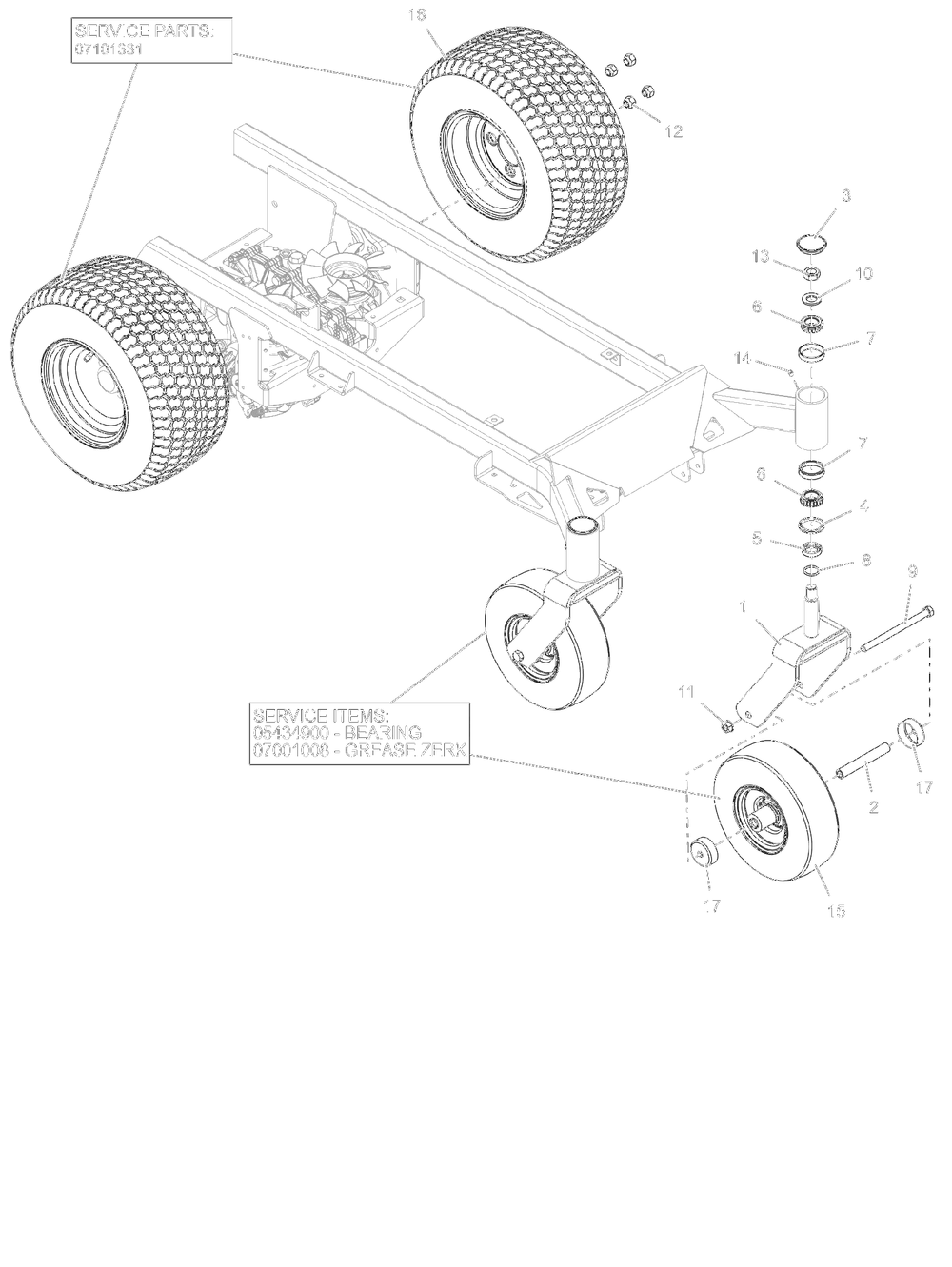 Wheels And Casters - 36-Inch Diagram and Parts List for 994303 000101 + Ariens Lawn Tractor Accessories
