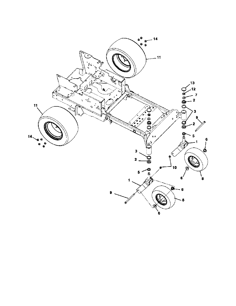 Wheels Diagram and Parts List for 99107300  Ariens Lawn Mower
