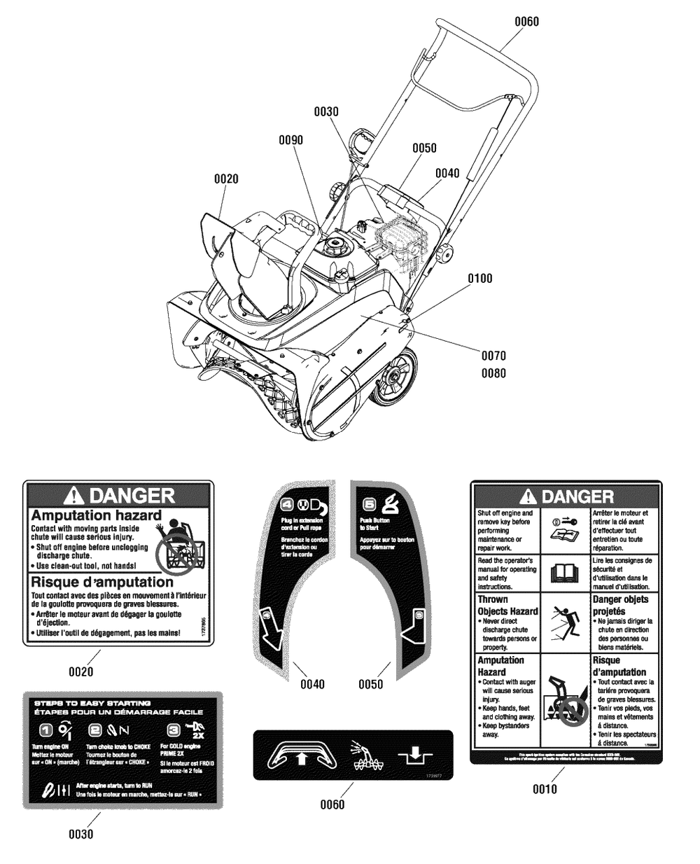 Decals Group Diagram and Parts List for 938022 (1695940)(2010) Ariens Snow Blower