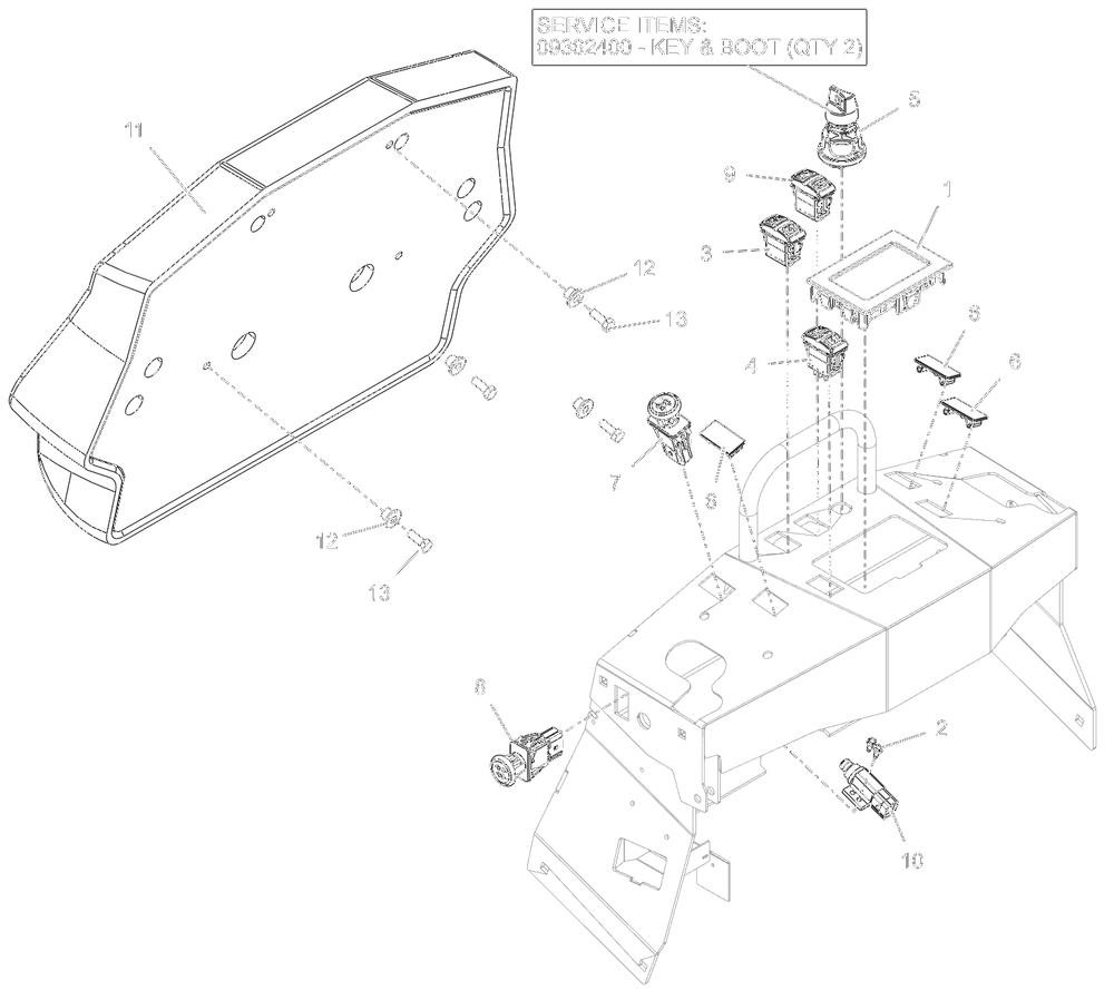 Operator Pad And Switches Diagram and Parts List for 998302 000500 - 000999 Ariens Lawn Tractor