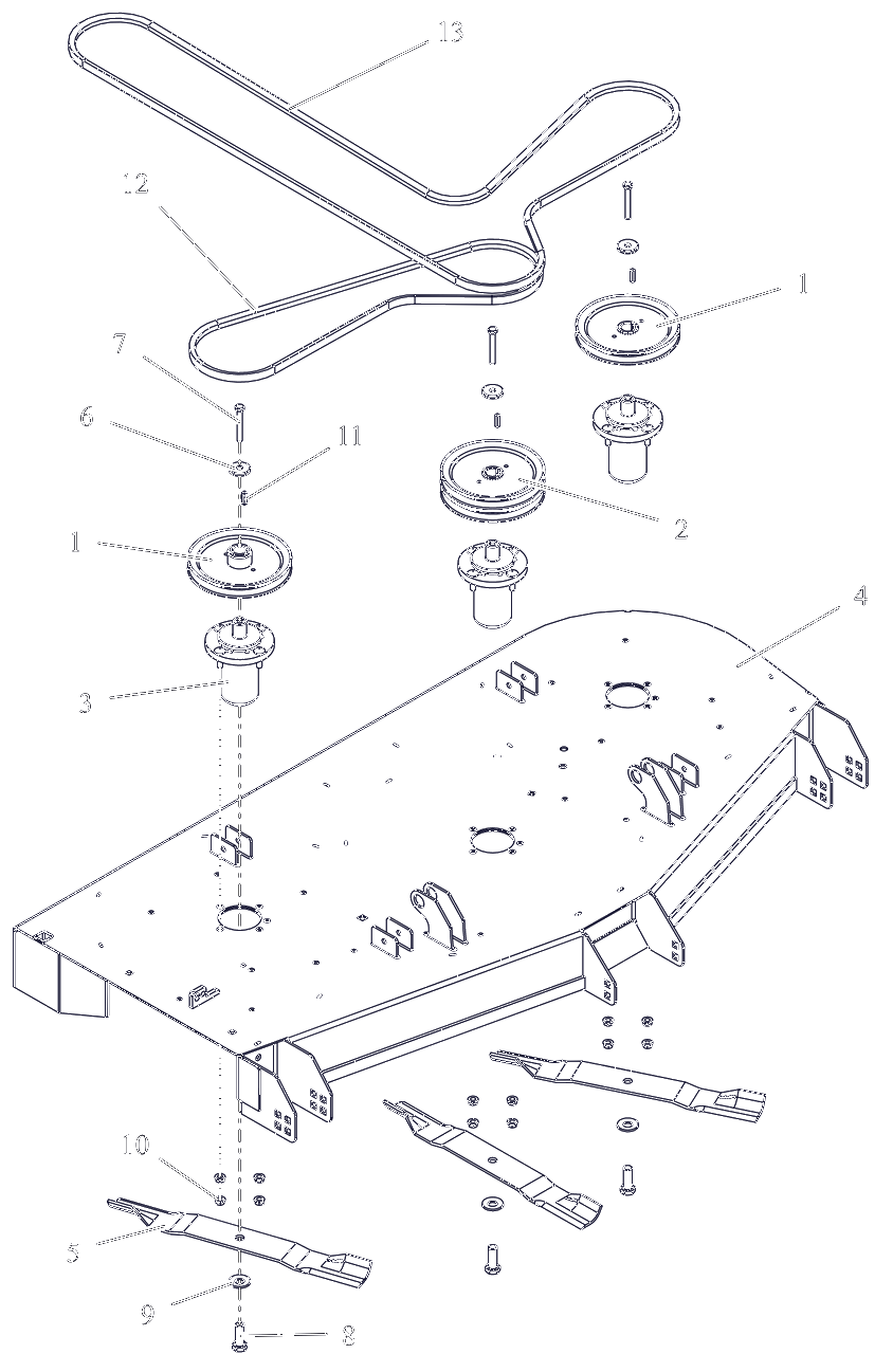 Deck, Belts, Blades And Spindles Diagram and Parts List for 991590 095000 + Ariens Lawn Tractor