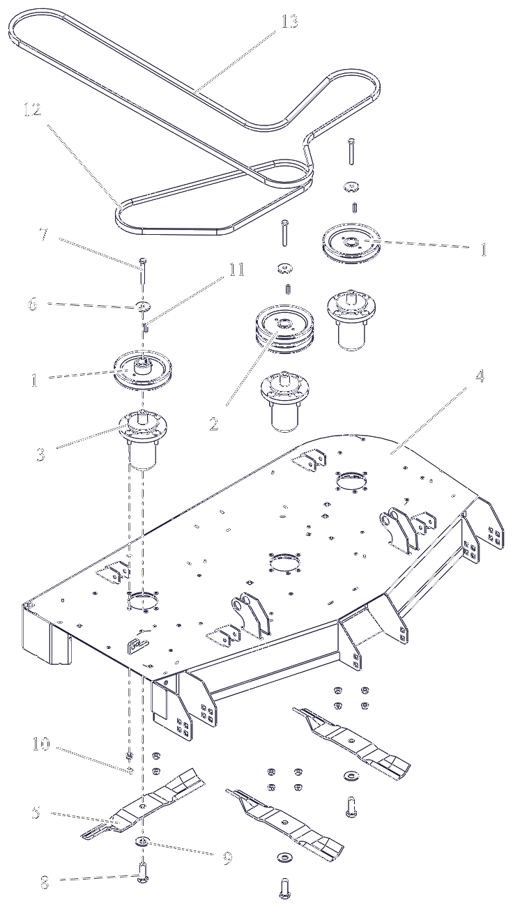 Deck, Belts, Blades And Spindles - 48-Inch Diagram and Parts List for 991296 100000 + Ariens Lawn Tractor