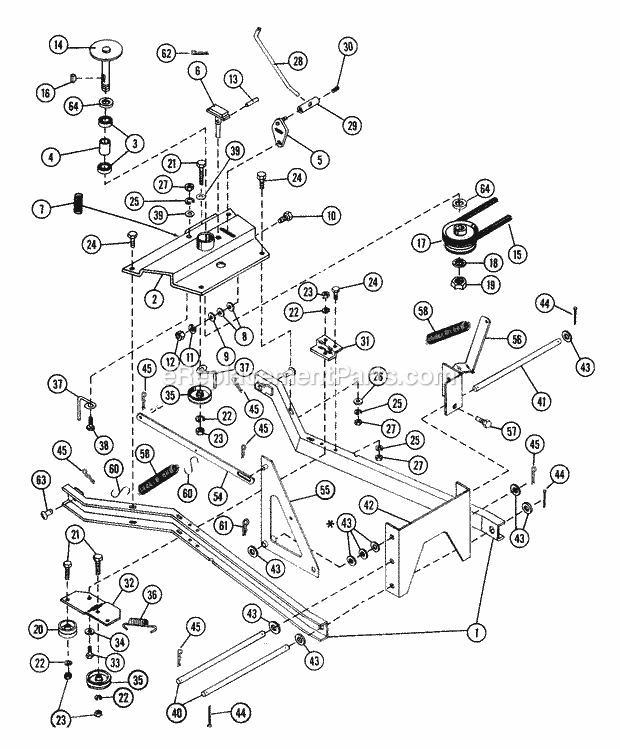 Sno-Thro 36" Frame Diagram and Parts List for 835006 000101 Ariens Lawn Tractor