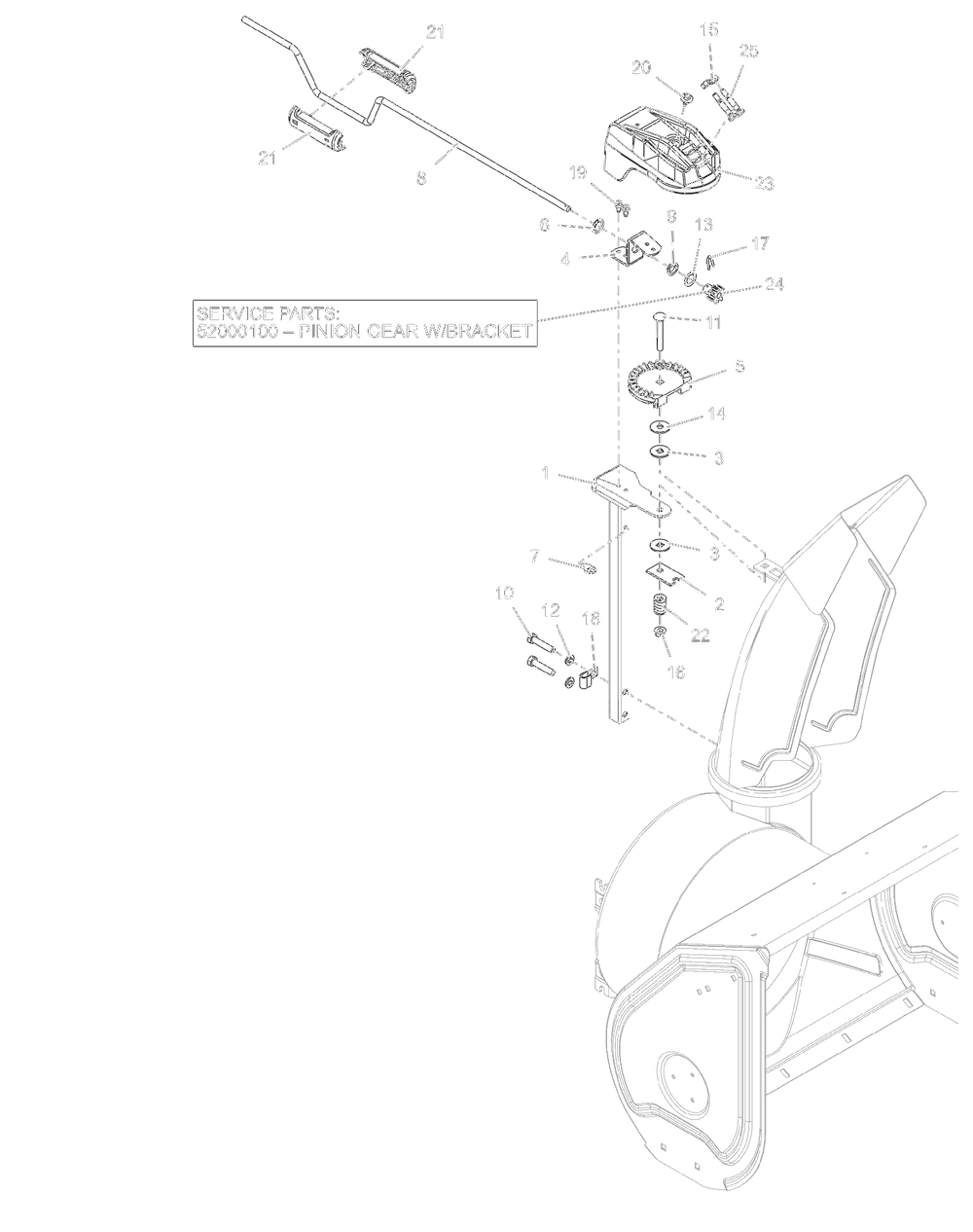 Discharge Chute Controls – Crank Diagram and Parts List for 921070  Ariens Snow Blower