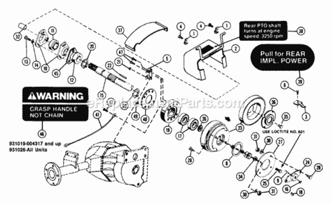 Rear Pto Diagram and Parts List for 931026 000101 Ariens Lawn Tractor