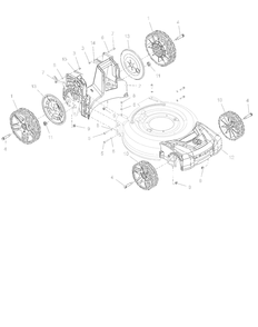 Wheels, Front Cover And Baffle Diagram and Parts List for 911614 000101 - 007499 Ariens Lawn Mower