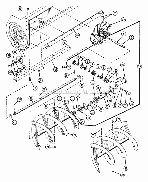 Gearcase And Rake Diagram and Parts List for 835006 000101 Ariens Lawn Tractor