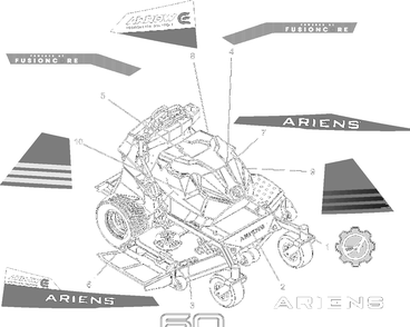 Decals - Style - 60-Inch Diagram and Parts List for 998303 001000 + Ariens Lawn Tractor