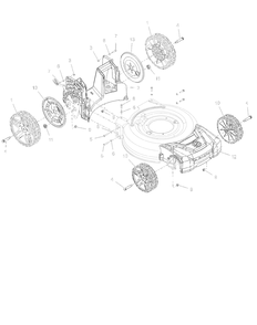 Wheels, Front Cover And Baffle Diagram and Parts List for 911609 025000 + Ariens Lawn Mower