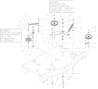 Idlers And Sheaves - 48-Inch Diagram and Parts List for 991296 100000 + Ariens Lawn Tractor