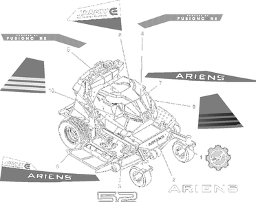 Decals - Style - 52-Inch Diagram and Parts List for 998302 000500 - 000999 Ariens Lawn Tractor