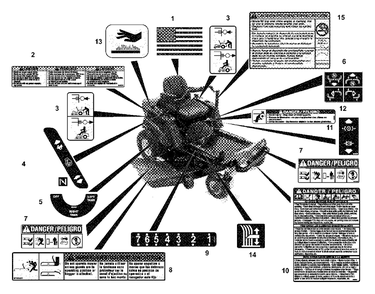 Decals-Safety Diagram and Parts List for 915067 (010000 & Above)(1740) Ariens Lawn Tractor