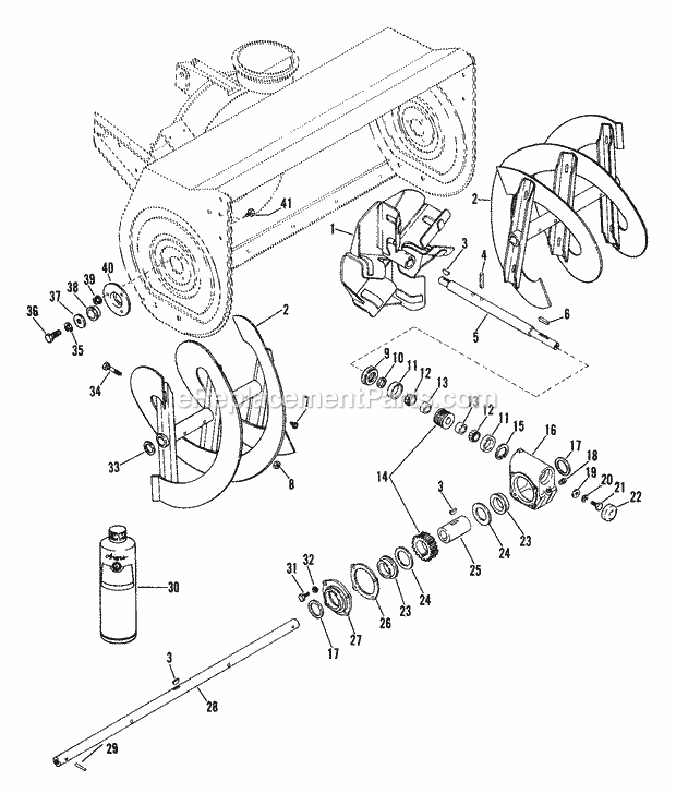 Auger / Impeller And Gear Case Diagram and Parts List for 835006 000101 Ariens Lawn Tractor