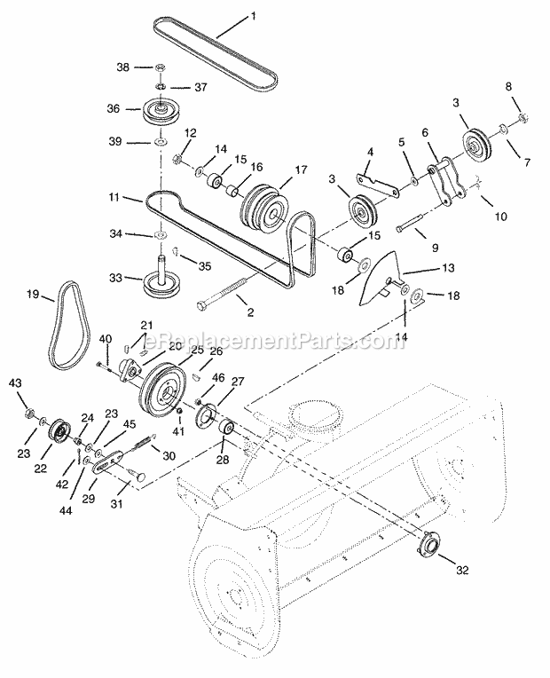 Belt Drive Diagram and Parts List for 834033 000101 Ariens Lawn Tractor